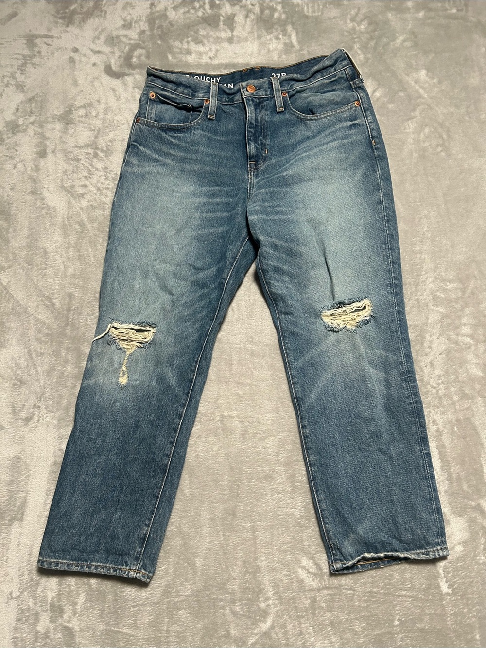 J Crew Slouchy Boyfriend Jeans Women’s 27P Petite Distressed Medium Wash Denim